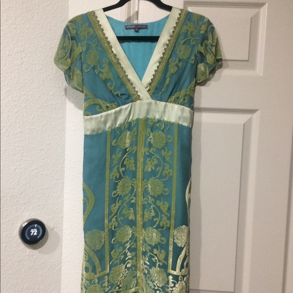 Oriental inspired silk dress with velvet overlay - Picture 1 of 3